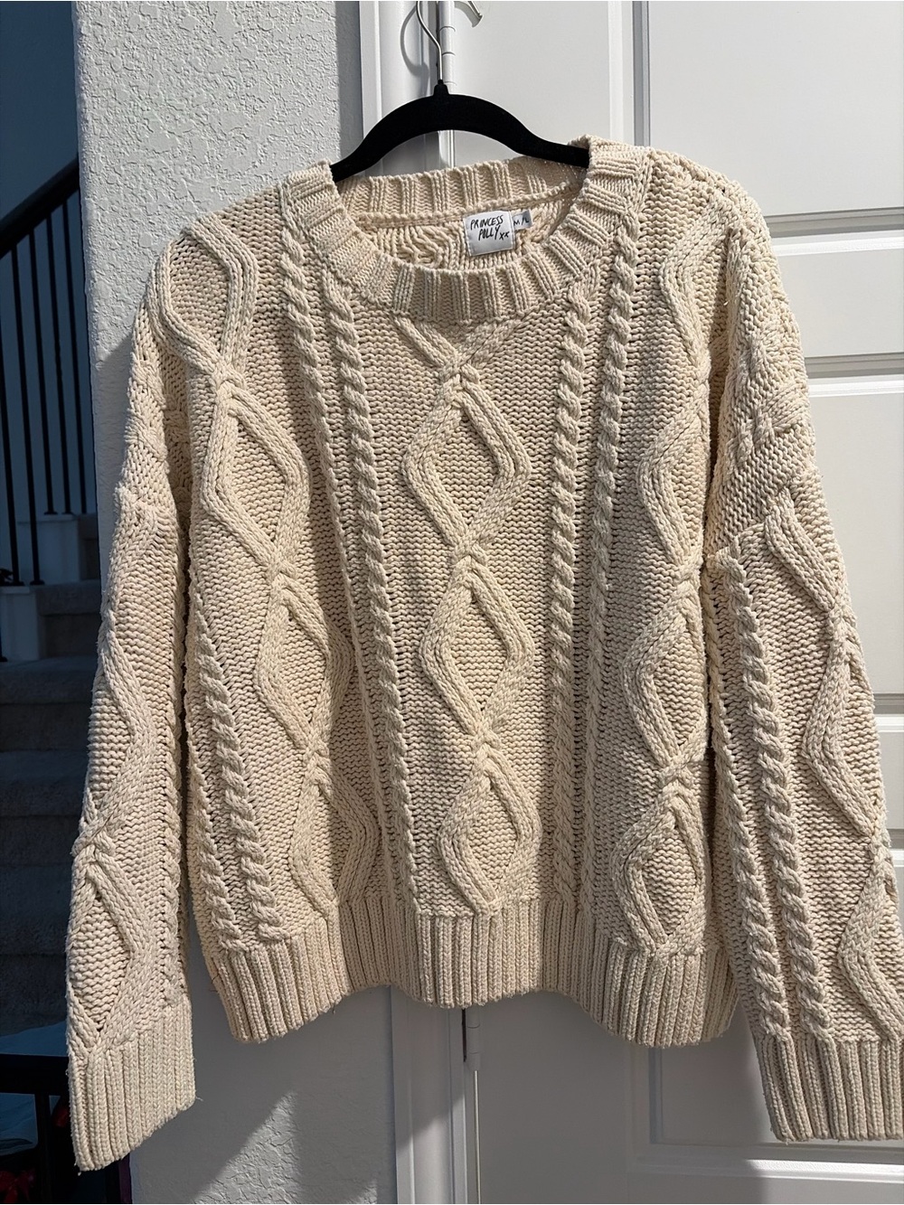 Princess Polly Cream Cable Knit Crewneck Sweater